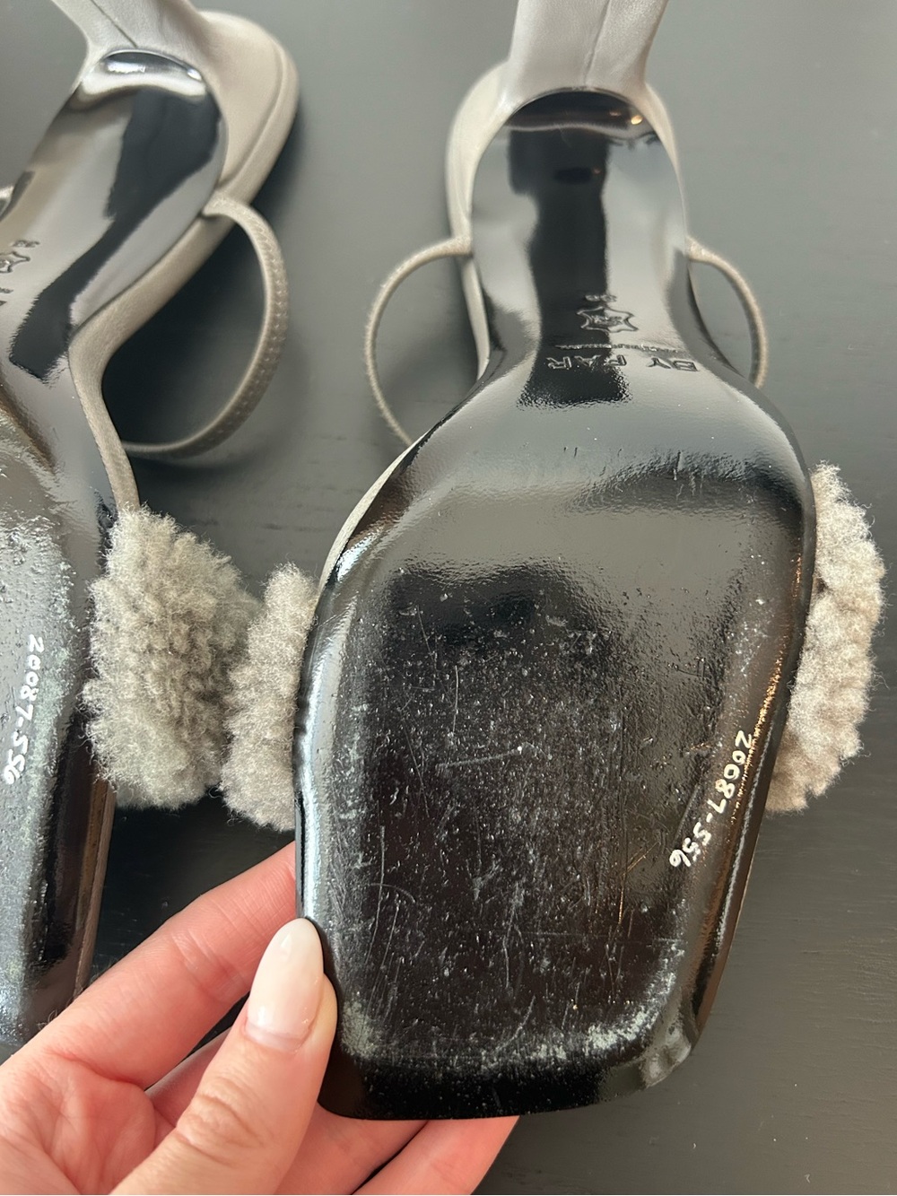 BY FAR Gray Shearling Strap Heeled Sandal - Picture 10 of 10